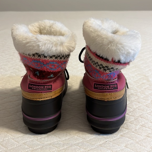 London Fog winter boots, sweater knit uppers, faux fur, pink/brown kids 10 - Picture 5 of 10